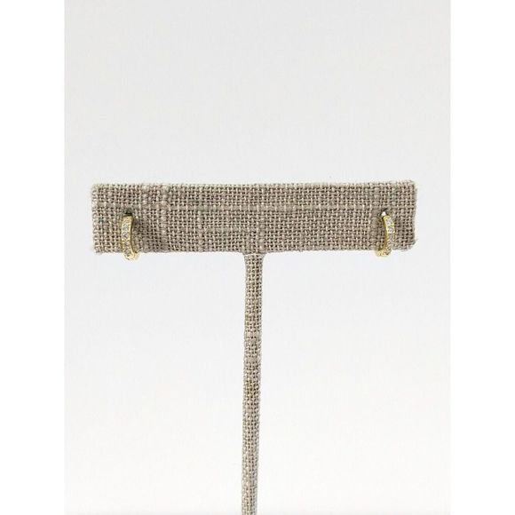 Small White CZ Stone 925 Sterling Silver With Gold Tone Finish Huggies Earrings - Picture 6 of 8